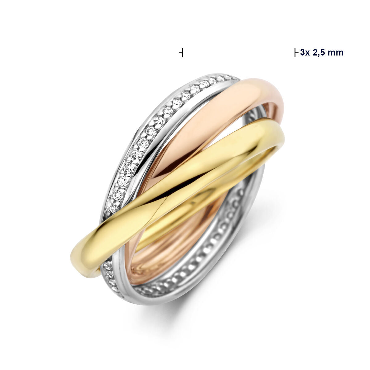 Trinity ringen tricolor diamant 0.29ct h si 14K tricolor goud
