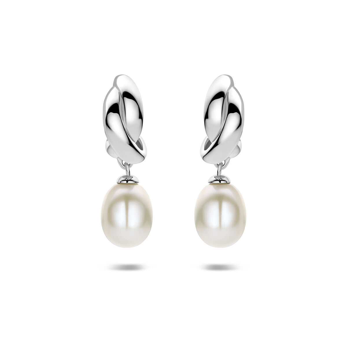 Stekeroorringen parel zilver gerhodineerd 25 mm