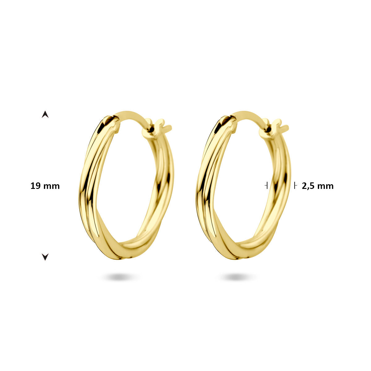Fantasy Collection Oorbellen gedraaid 19 mm 1 micron zilver verguld