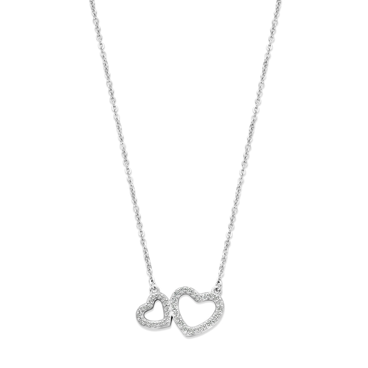 Fantasy Collection Collier hartjes zirkonia 42 + 3 cm zilver
