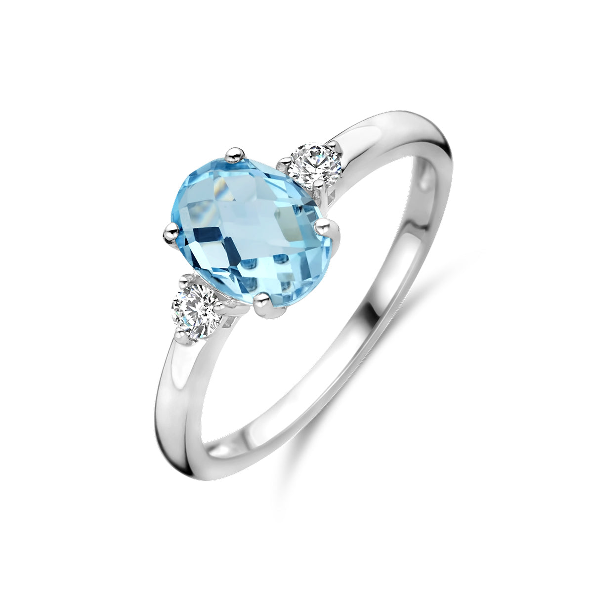 Fantasy Collection Ring trilogie zirkonia en blauw topaas zilver