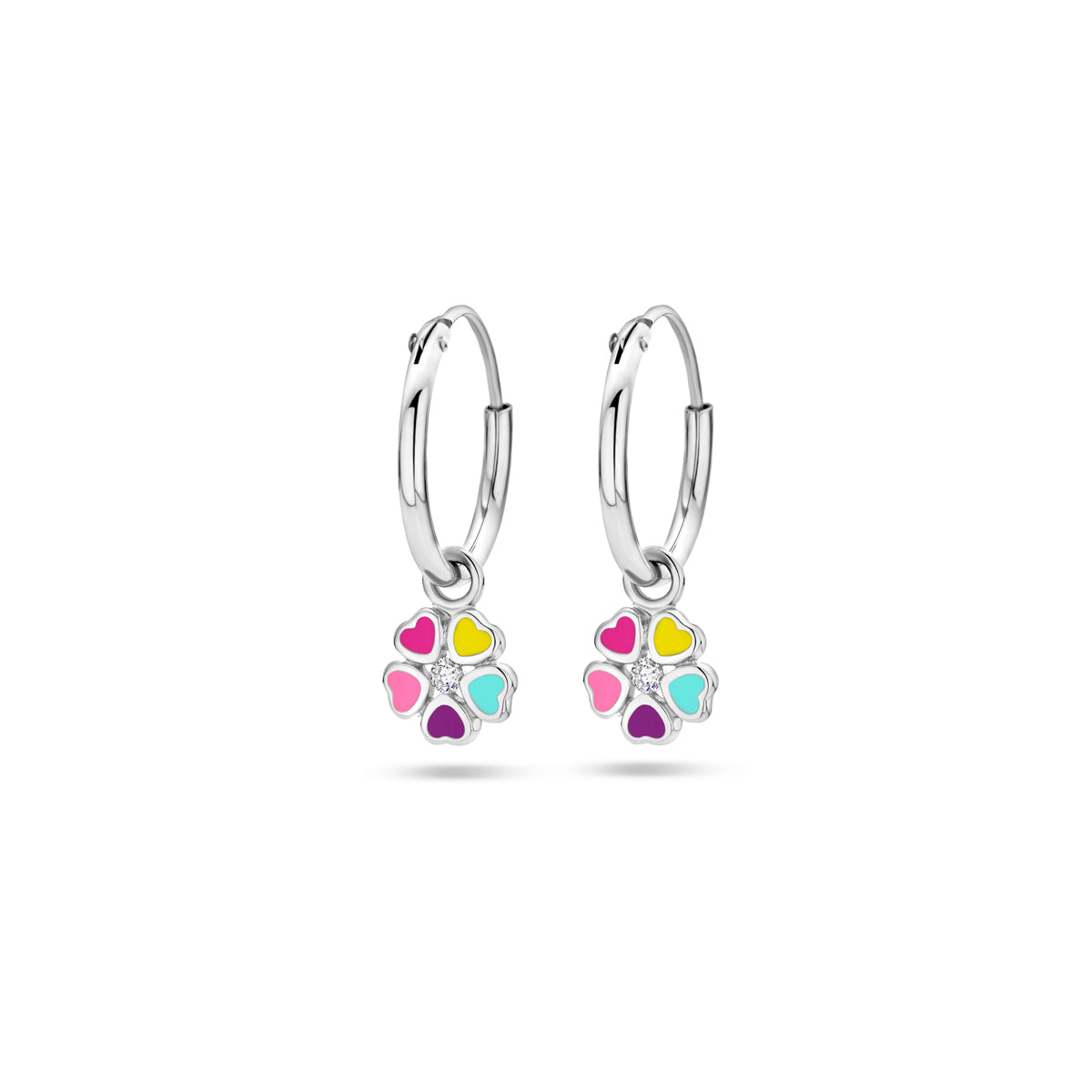 Fantasy Collection Oorbellen bloem emaille zirkonia zilver