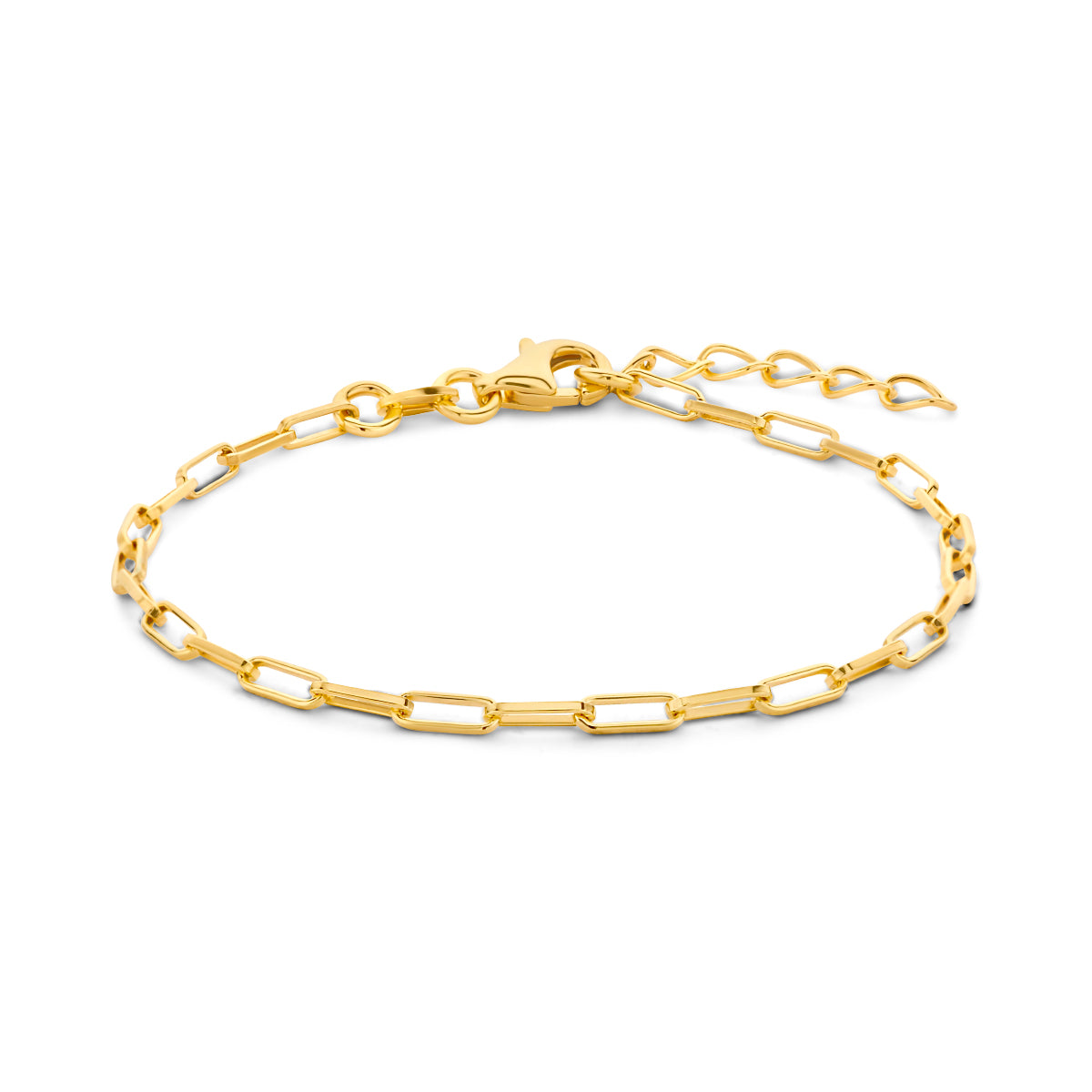 Fantasy Collection Armband paperclip vierkante buis 2,3 mm 15,5 + 2,5 cm 3 micron zilver verguld