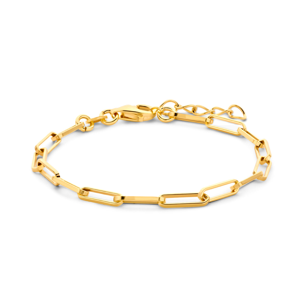 Fantasy Collection Armband paperclip vierkante buis 3,0 mm 15,5 + 2,5 cm 3 micron zilver verguld