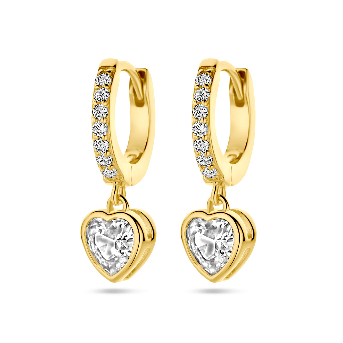Fantasy Collection Oorbellen hart zirkonia 20 mm 1 micron zilver verguld