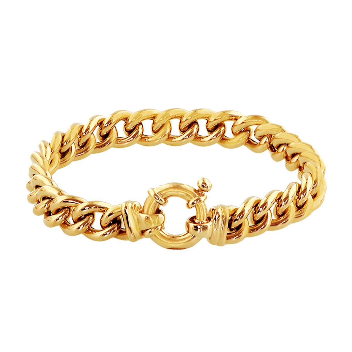 Fantasy Collection Armband gourmette 9 mm 19 cm met groot veerslot 14K geelgoud