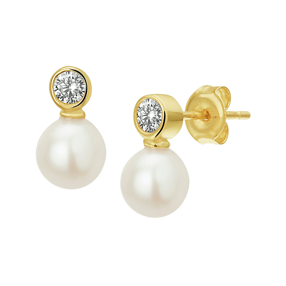 Fantasy Collection Oorbellen parel en zirkonia 14K geelgoud