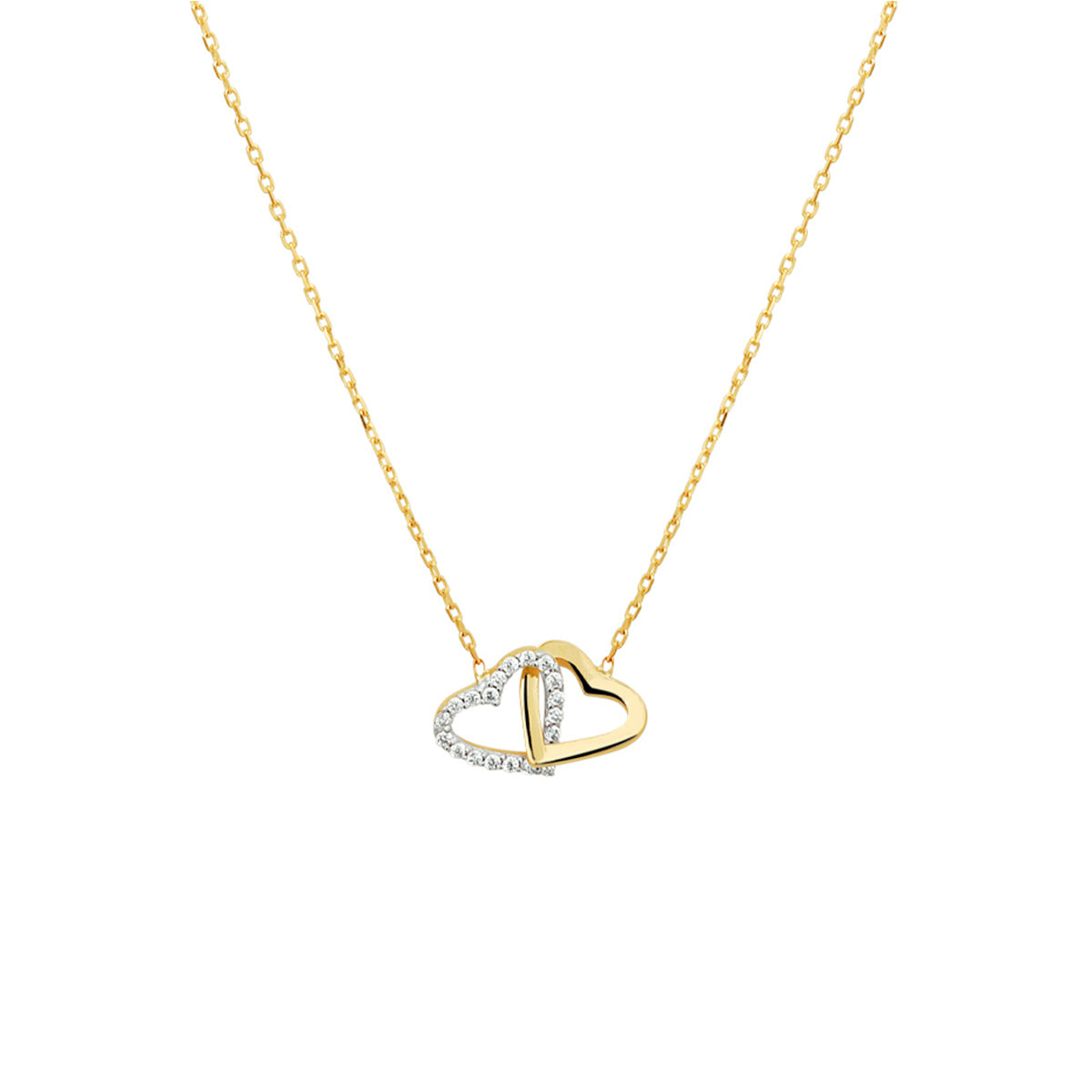 Fantasy Collection Collier hartjes en zirkonia 42 - 45 cm 14K geelgoud
