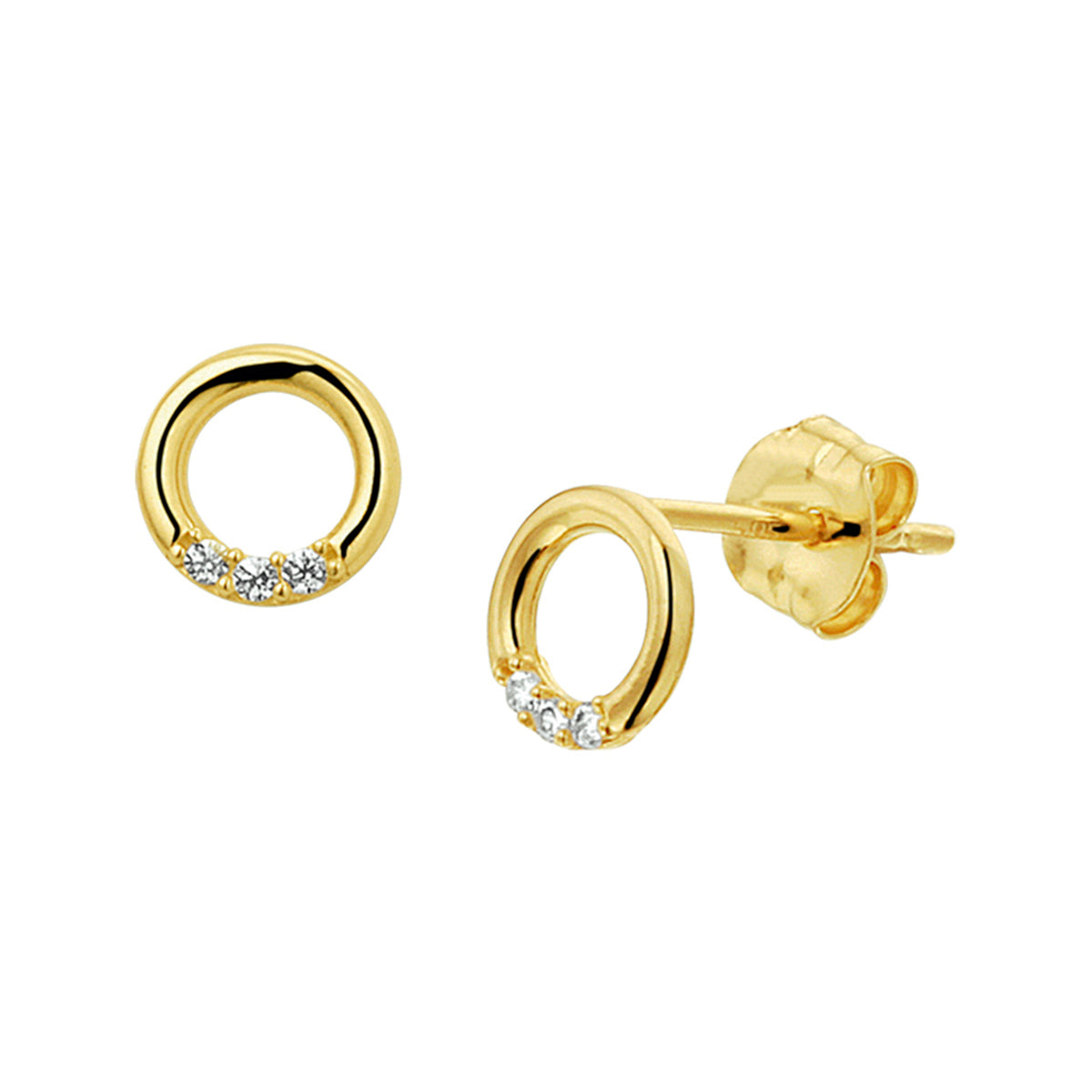 Fantasy Collection Oorbellen rondje zirkonia 14K geelgoud