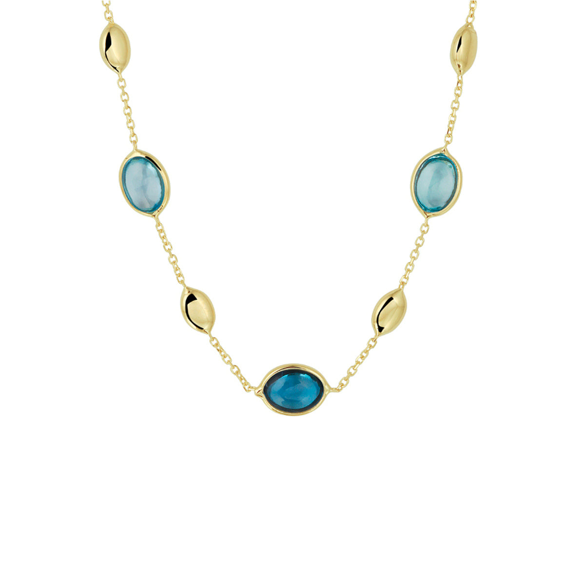 Fantasy Collection Collier london blue en blauw topaas 7 mm 41 - 43 - 45 cm 14K geelgoud