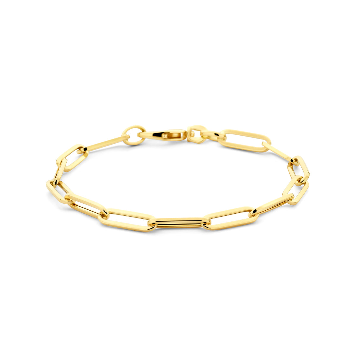 Fantasy Collection Armband paperclip vierkante buis 4,5 mm 19 cm 14K geelgoud