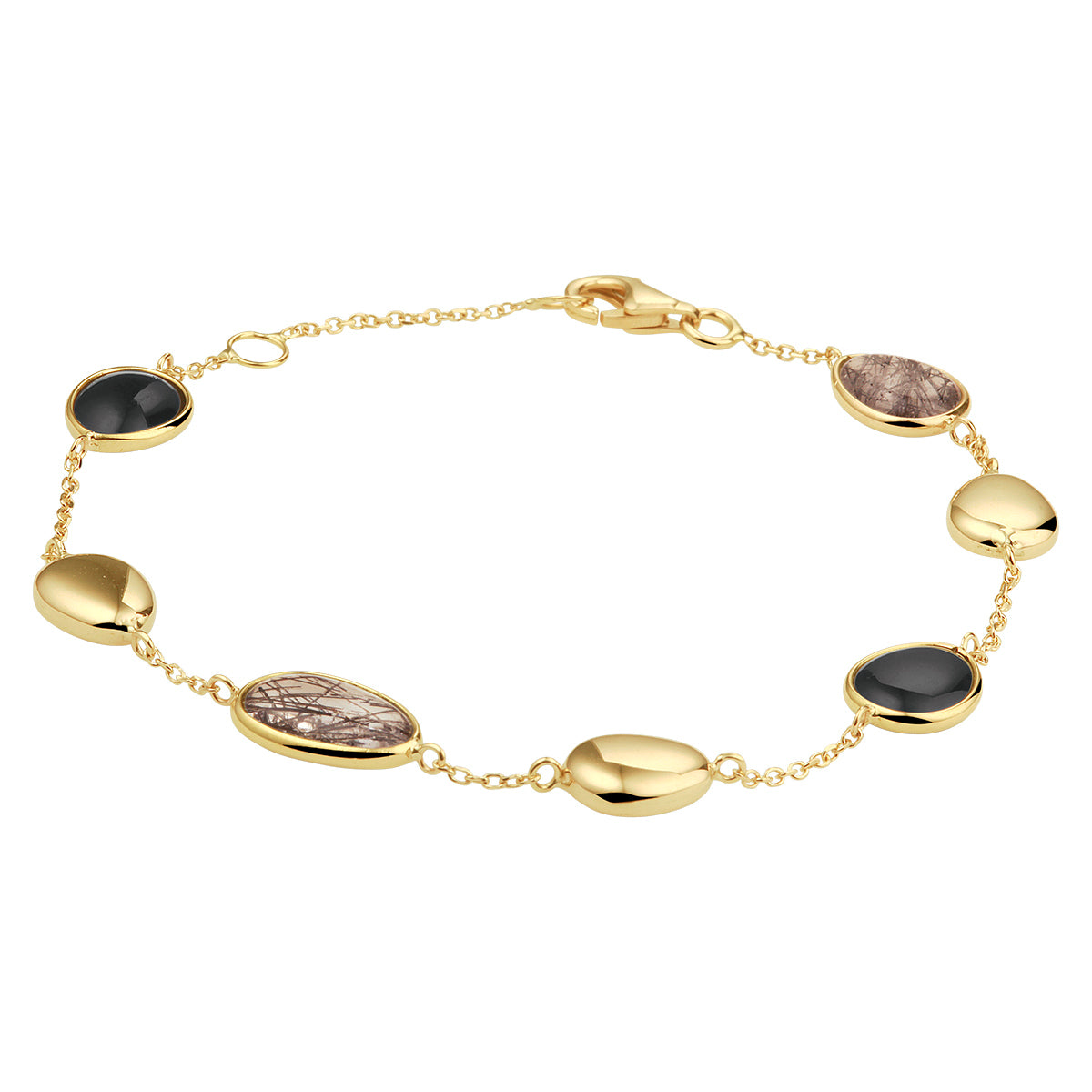 Fantasy Collection Armband zwart rutiel en onyx 17 - 19 cm 14K geelgoud