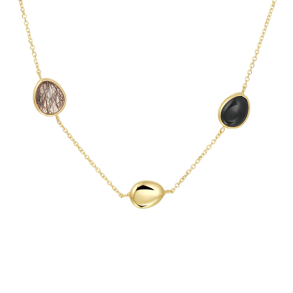 Fantasy Collection Collier zwart rutiel en onyx 42 - 45 cm 14K geelgoud