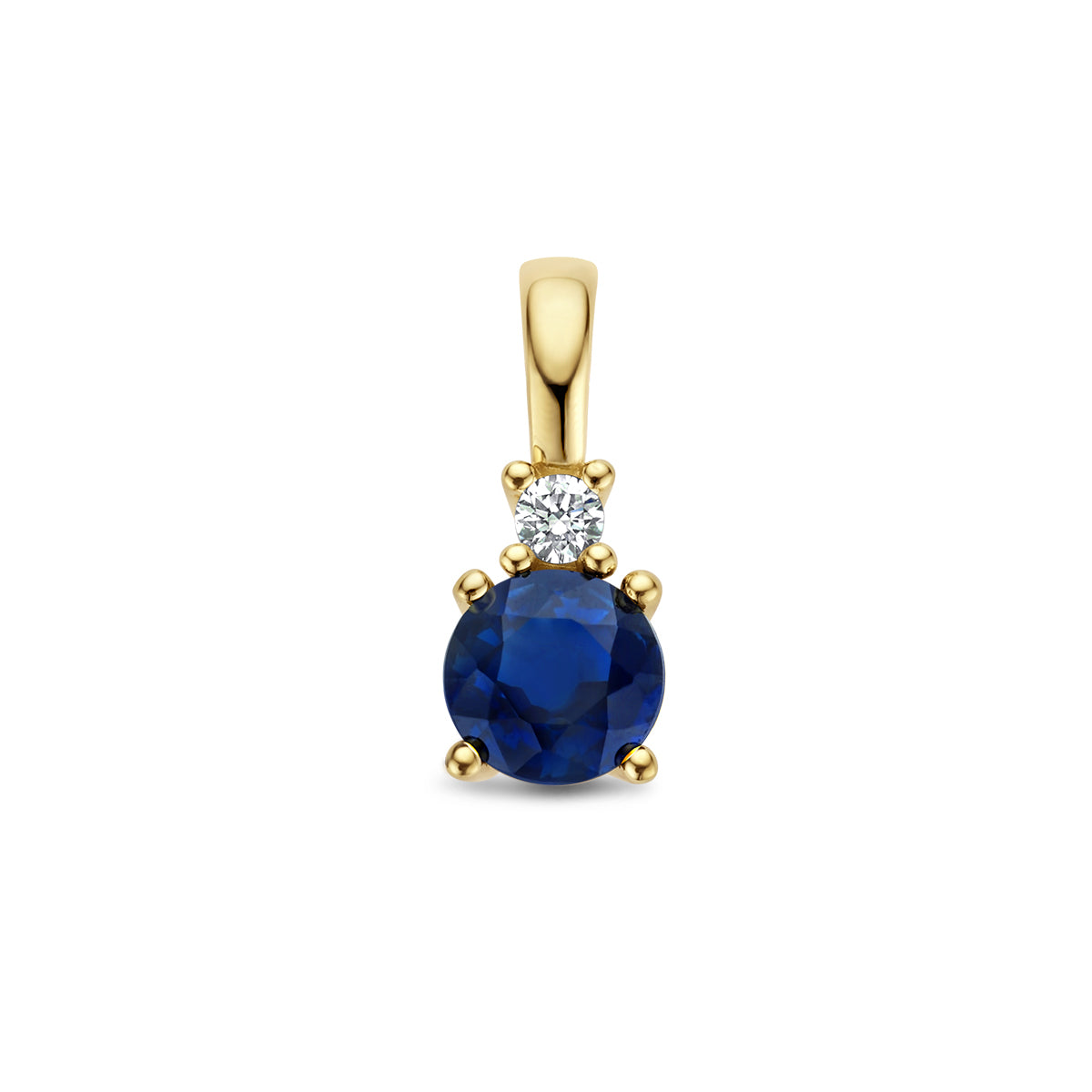 Fantasy Collection Hanger saffier en diamant 0.02ct h p1 14K geelgoud