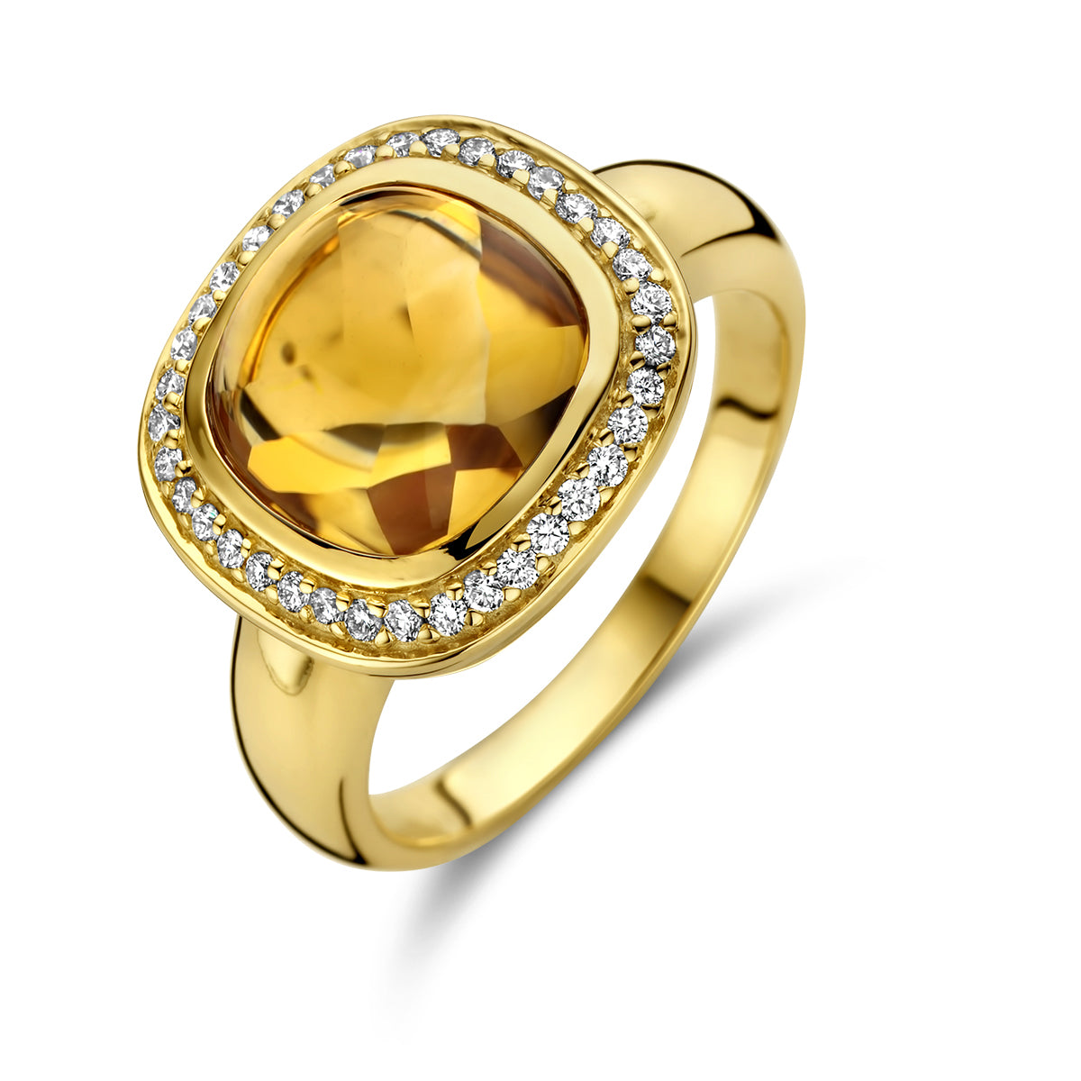 Fantasy Collection Ring citrien en diamant 0.20ct h si halo 14K geelgoud