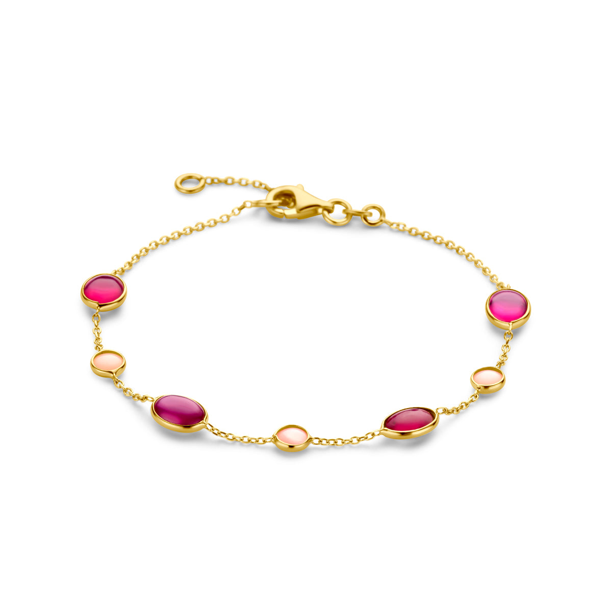 Fantasy Collection Armband roze opaal en robijn 17 - 19 cm 14K geelgoud