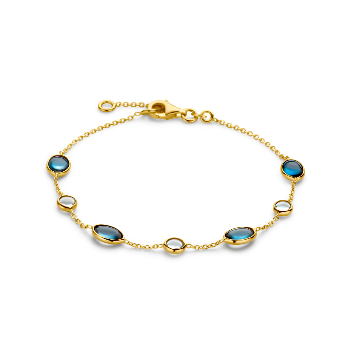 Fantasy Collection Armband london blue en blauw topaas 17 - 19 cm 14K geelgoud