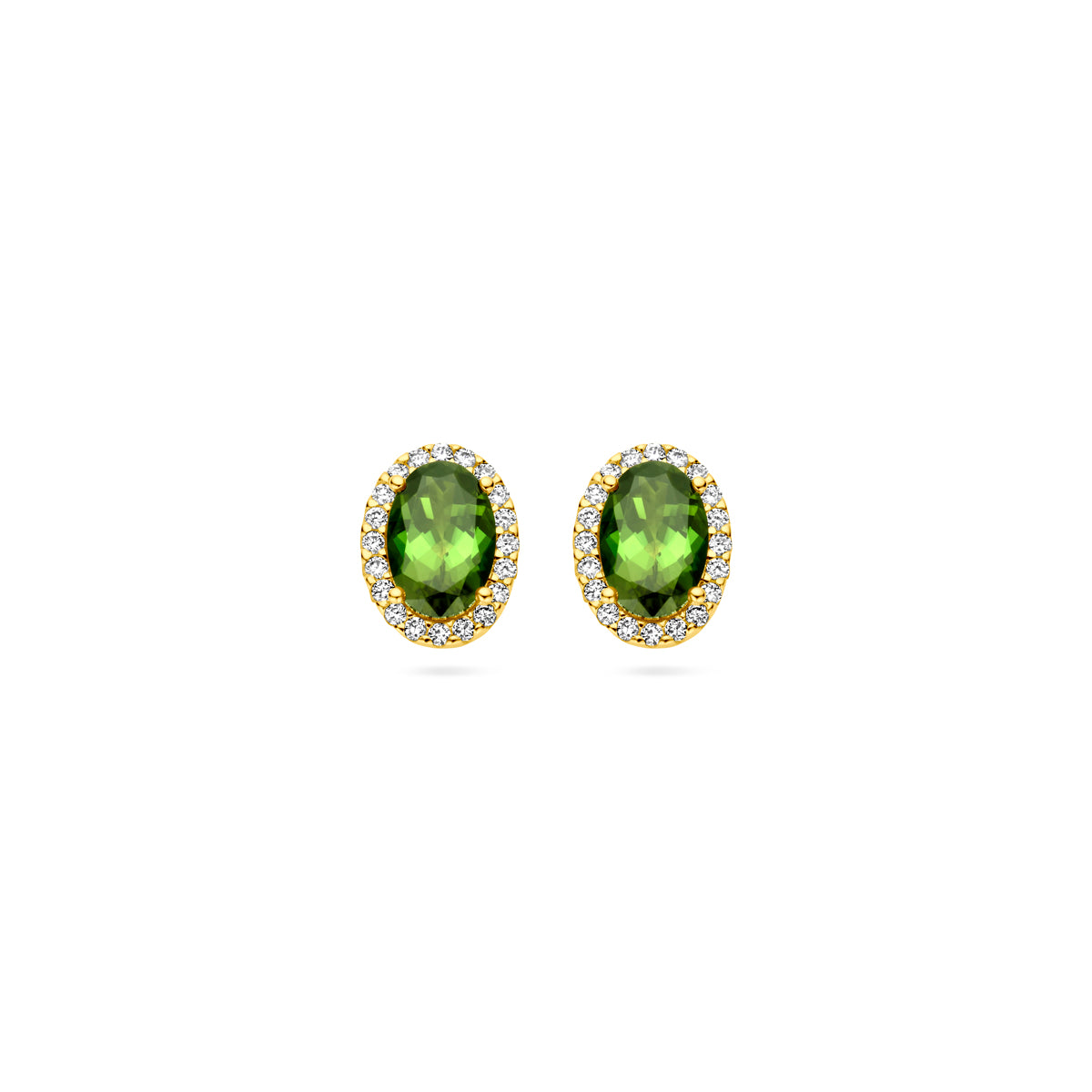 Fantasy Collection Oorbellen groen toermalijn en diamant 0.12ct (2x 0.06ct) h si halo 14K geelgoud