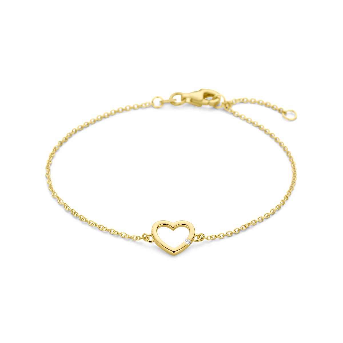 Fantasy Collection Armband hart en diamant 17 + 2 cm 0.01ct h si 14K geelgoud
