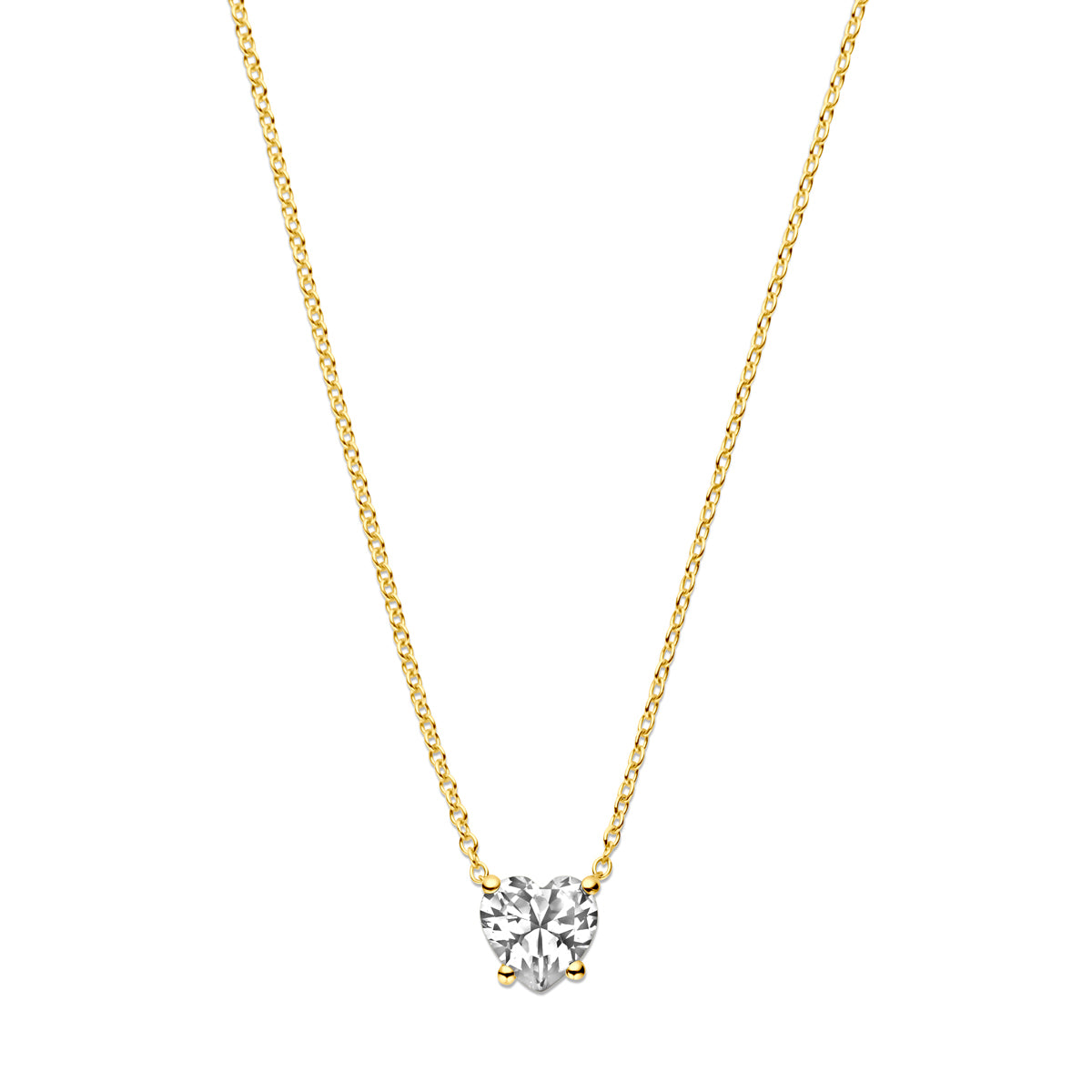 Fantasy Collection Collier hart zirkonia 41 - 43 - 45 cm 14K geelgoud