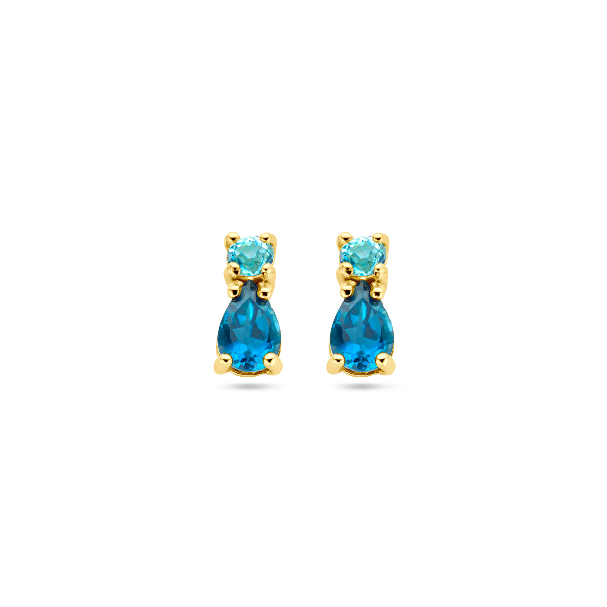 Fantasy Collection Oorbellen met london blue topaas en sky blue topaas 14K geelgoud