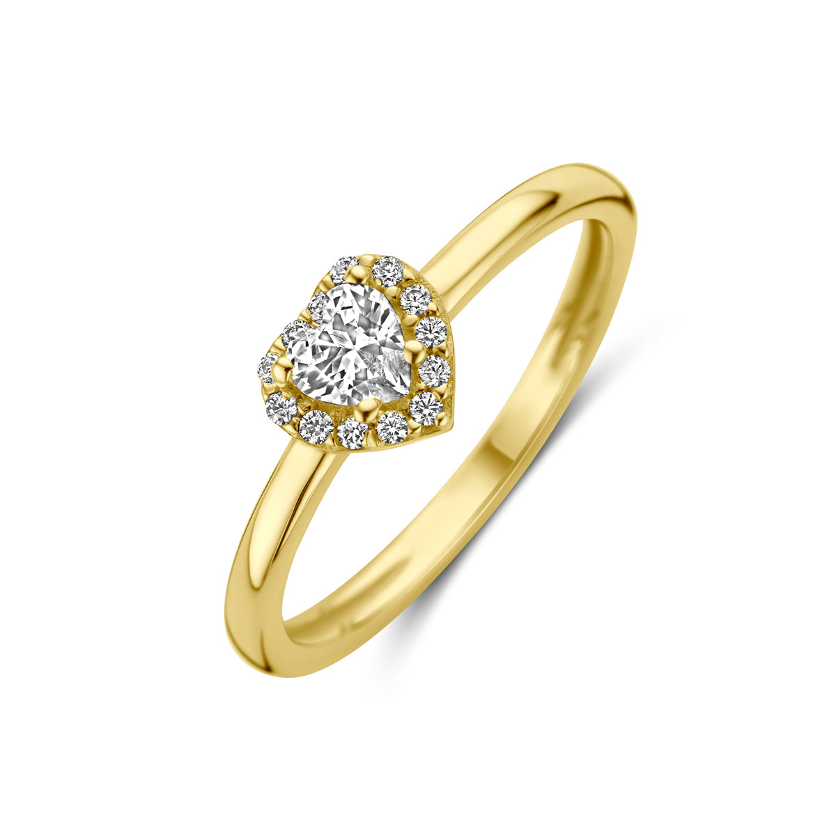 Fantasy Collection Ring hart zirkonia halo 14K geelgoud