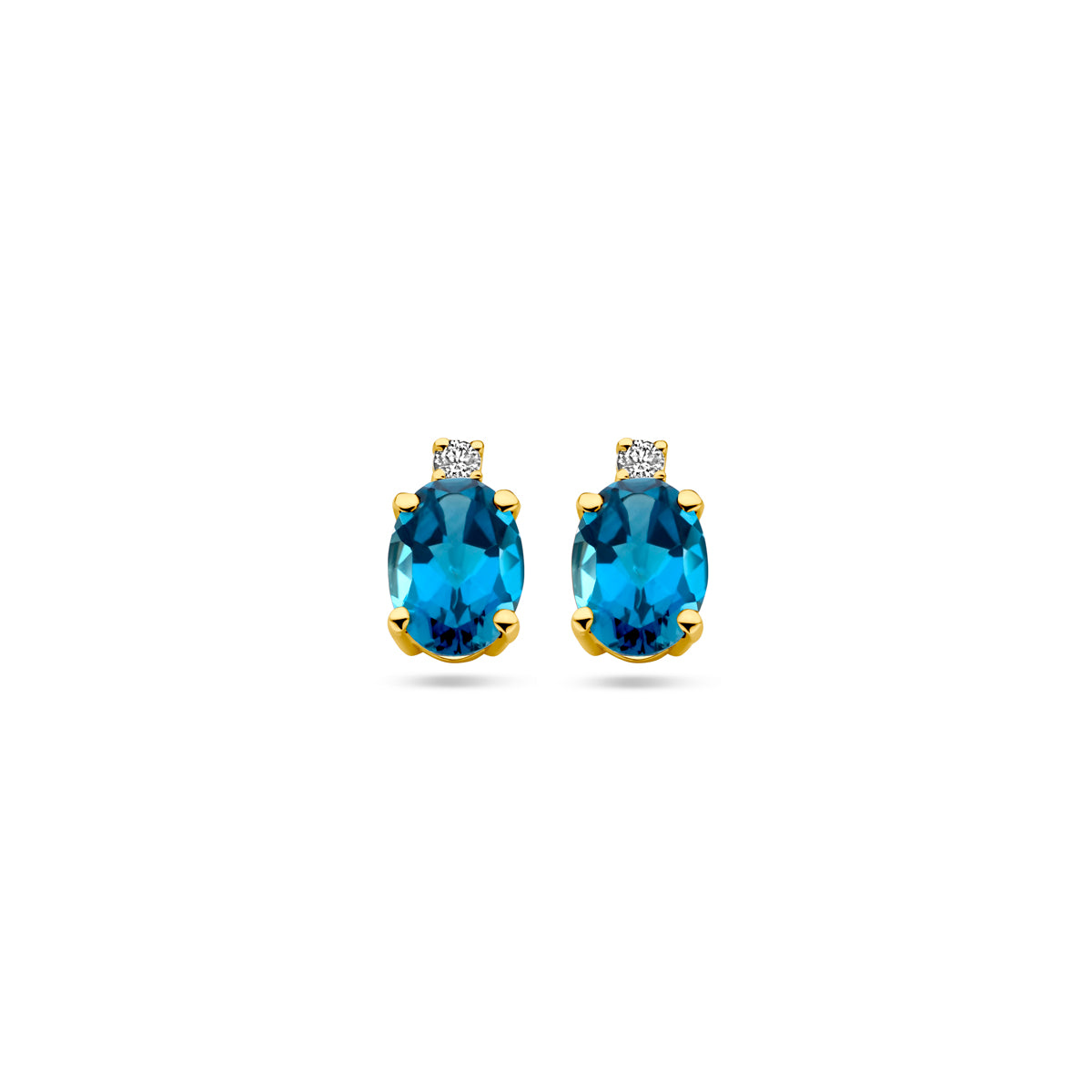 Fantasy Collection Oorbellen london blue topaas en diamant 0.04ct (2x 0.02ct) h si 14K geelgoud