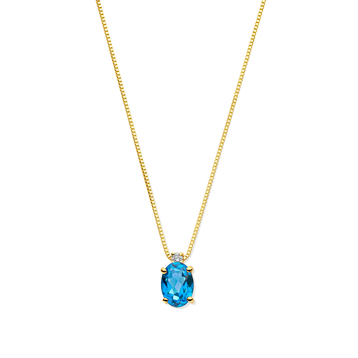 Fantasy Collection Collier london blue topaas en diamant 40 - 42 - 44 cm 0.02ct h si 14K geelgoud