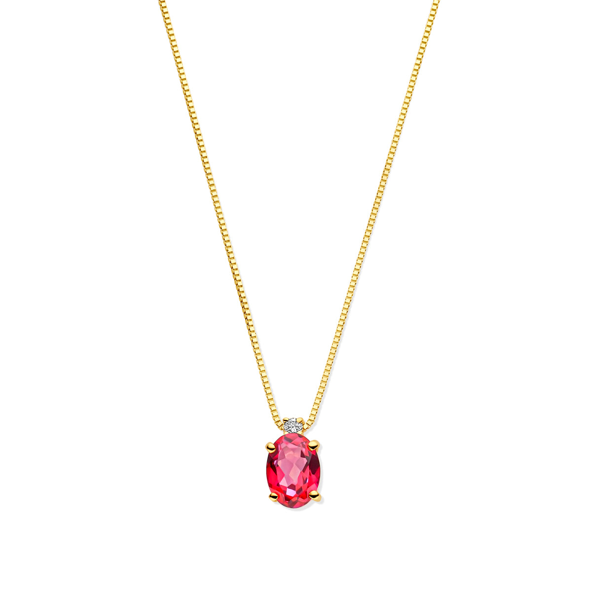 Fantasy Collection Collier roze topaas en diamant 40 - 42 - 44 cm 0.02ct h si 14K geelgoud