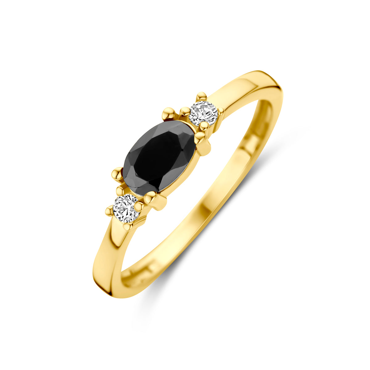 Fantasy Collection Ring zwart en wit zirkonia 14K geelgoud