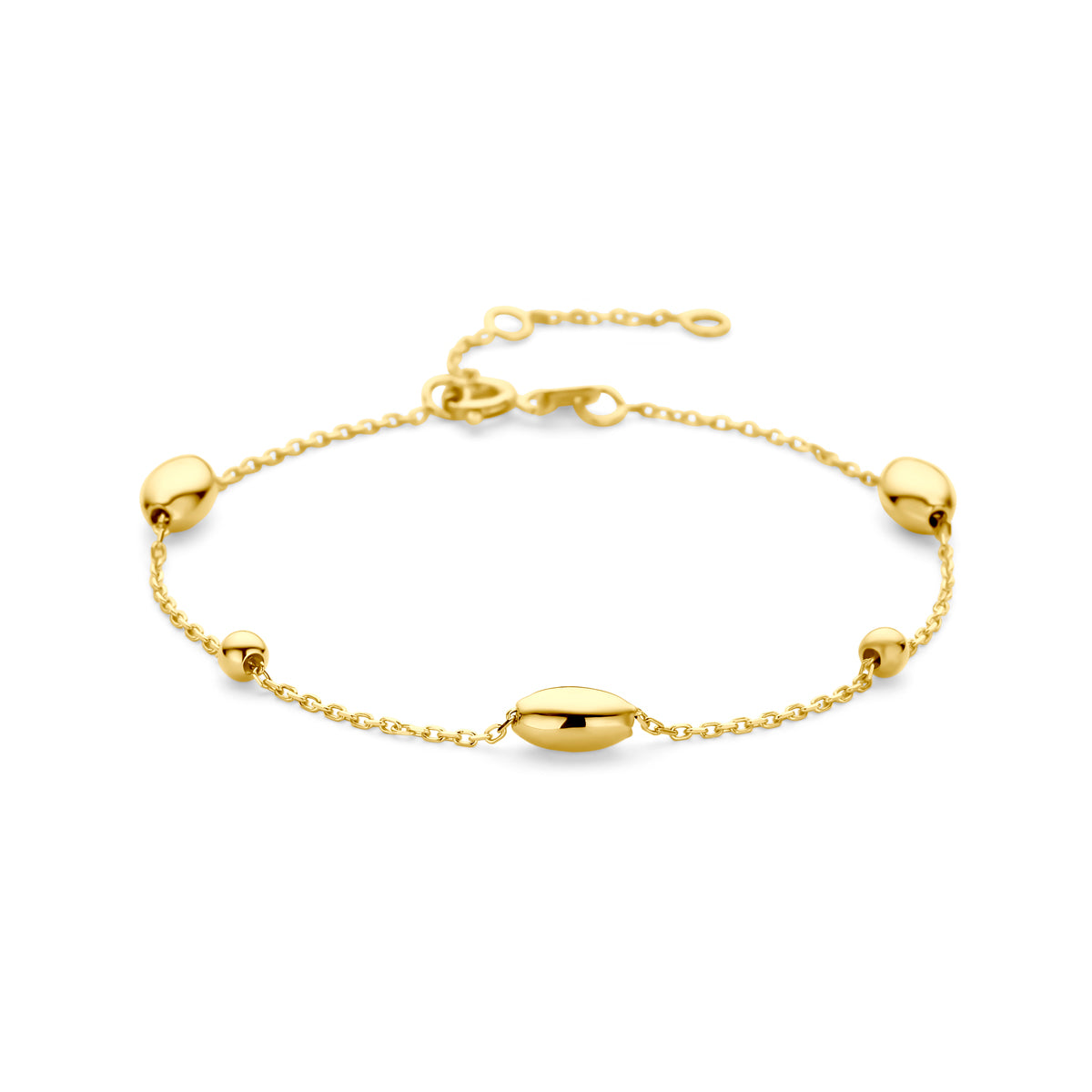 Fantasy Collection Armband ovaaltjes en bolletjes 16 - 17,5 - 19 cm 14K geelgoud
