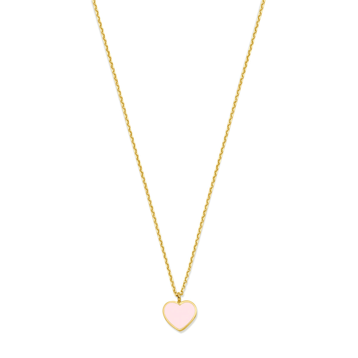 Fantasy Collection Collier hartje roze emaille 36 - 38 - 40 cm 14K geelgoud