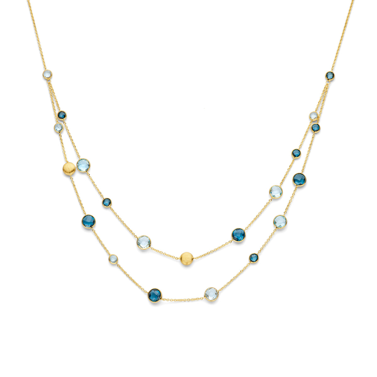Fantasy Collection Collier rondjes, sky blue topaas en london blue topaas 45 cm 14K geelgoud