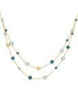 14K geelgoud collier rondjes, sky blue topaas en london blue topaas 45 cm 4031340 - PansiteNederland.nl