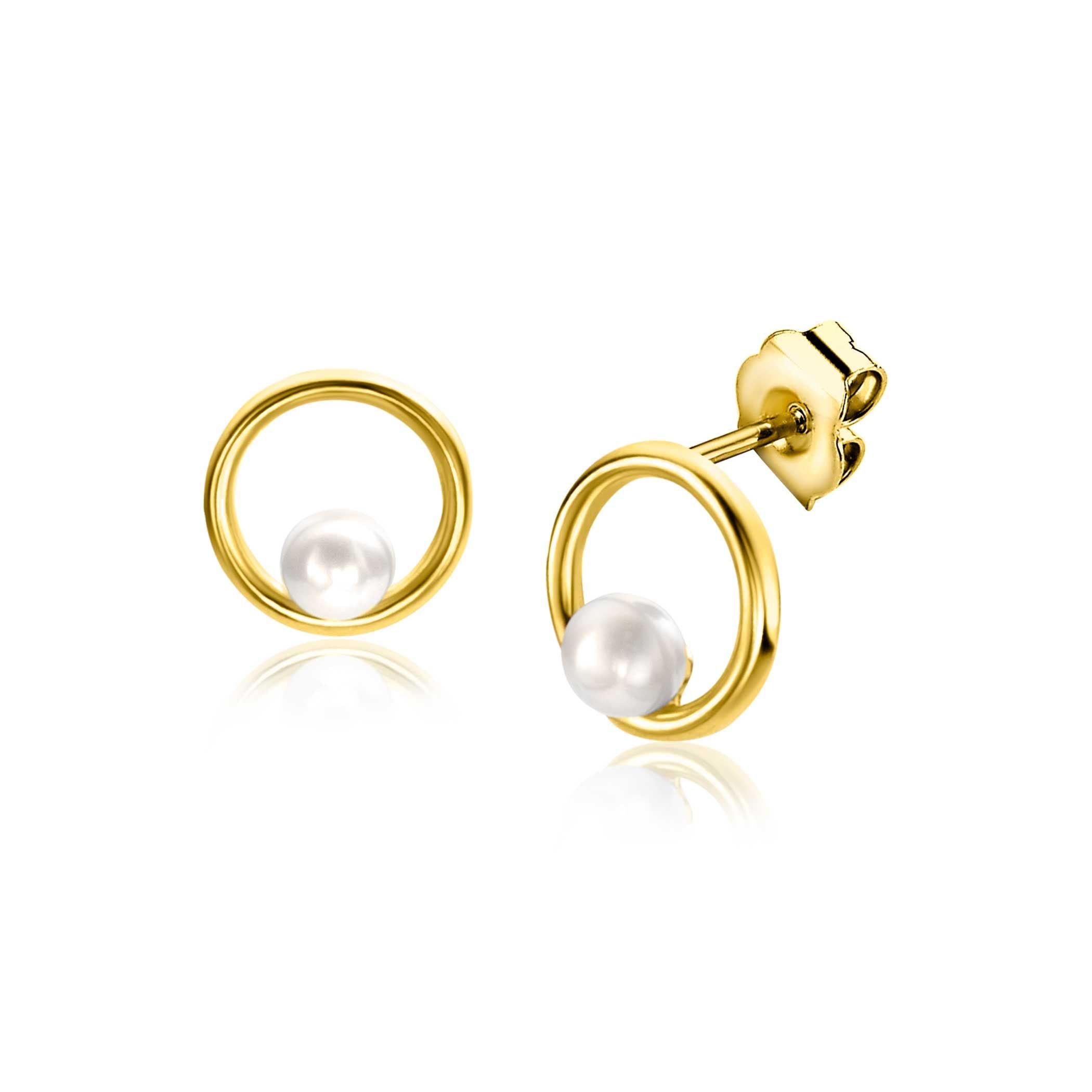 ZINZI 14K Gouden Oorknoppen met Witte Parel ZGO418 oorbellen