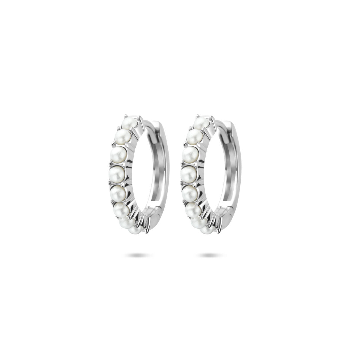 Zilveren gerhodineerde klapoorringen parel 15 mm - 1340970