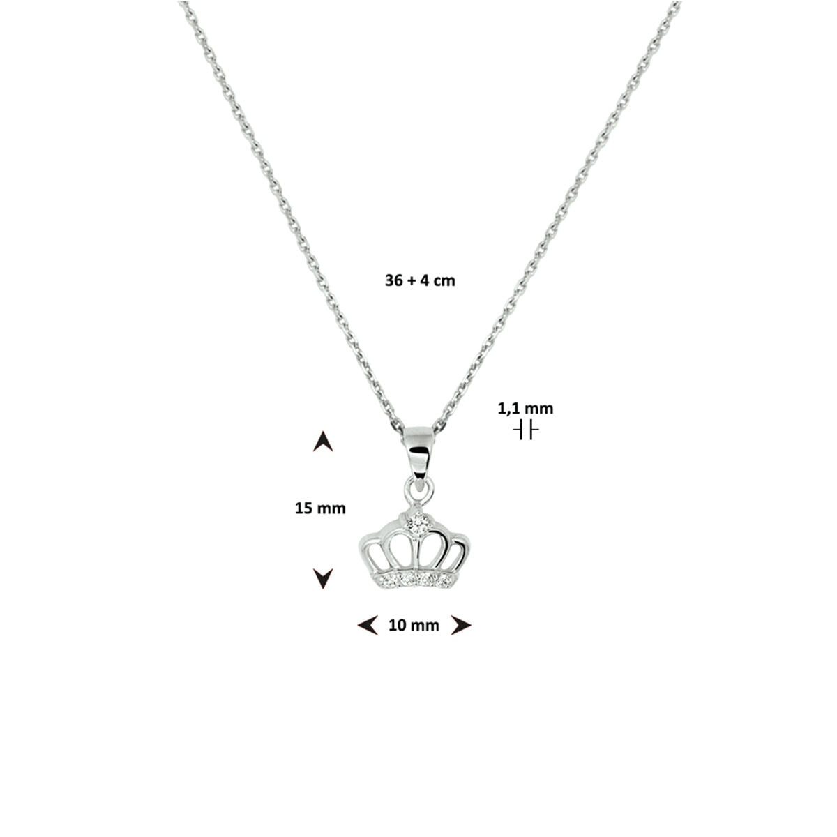 Fantasy Collection Collier kroon zirkonia 36 + 4 cm zilver