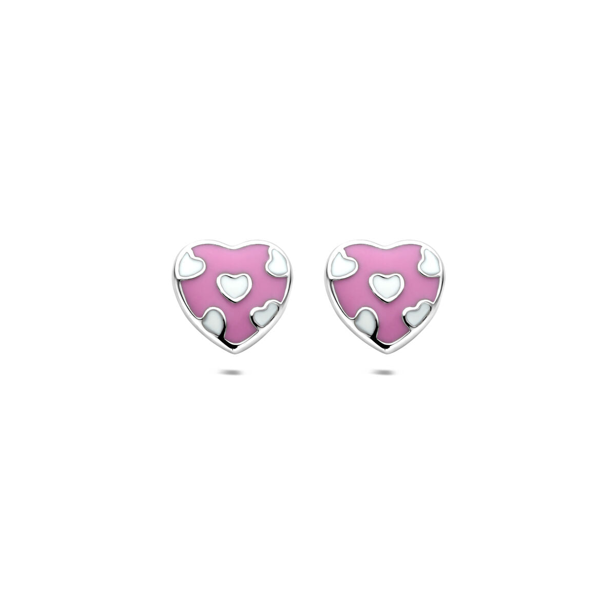 Fantasy Collection Oorbellen emaille hartje 8,5 mm zilver