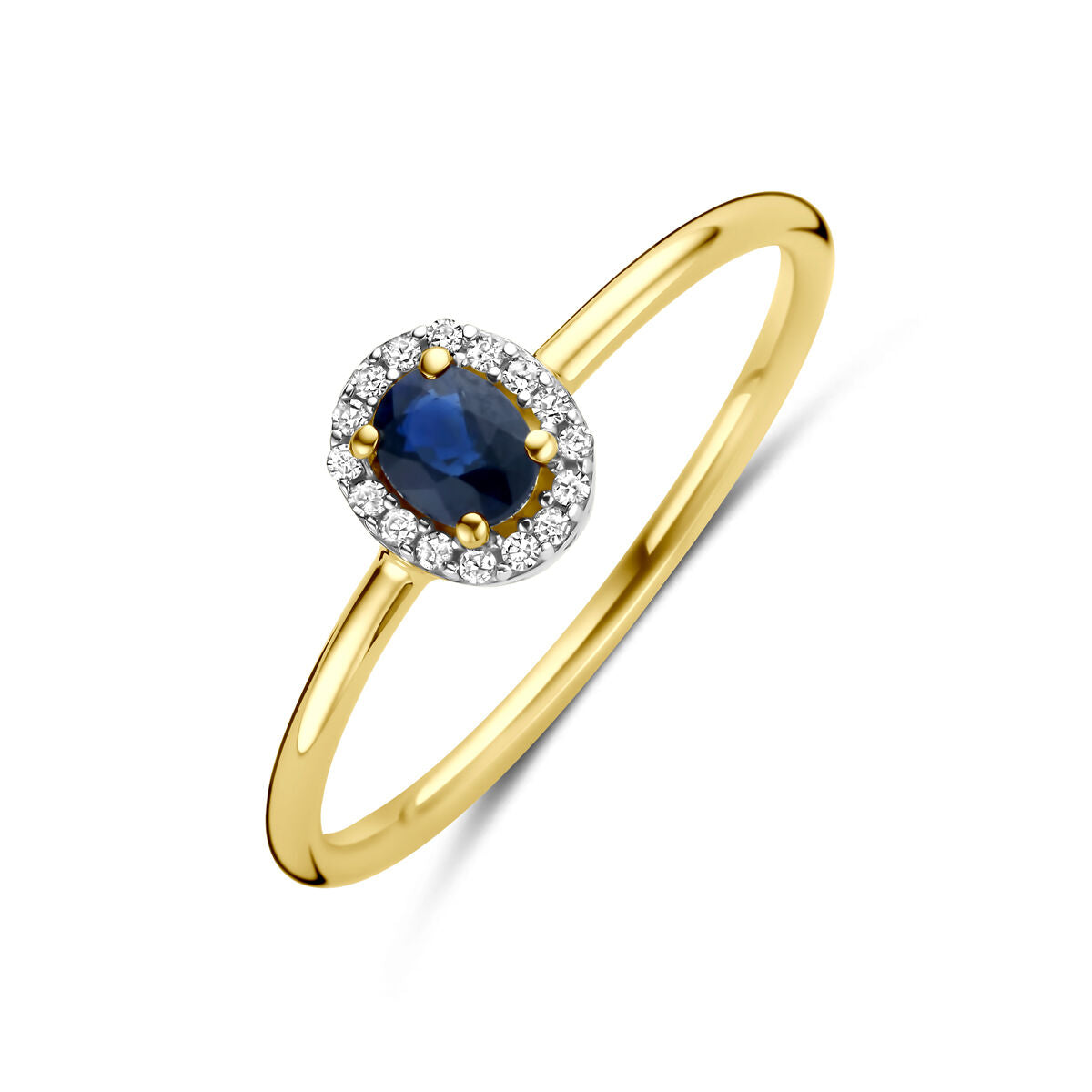 Fantasy Collection Ring saffier en diamant 0.05ct h si 14K geelgoud