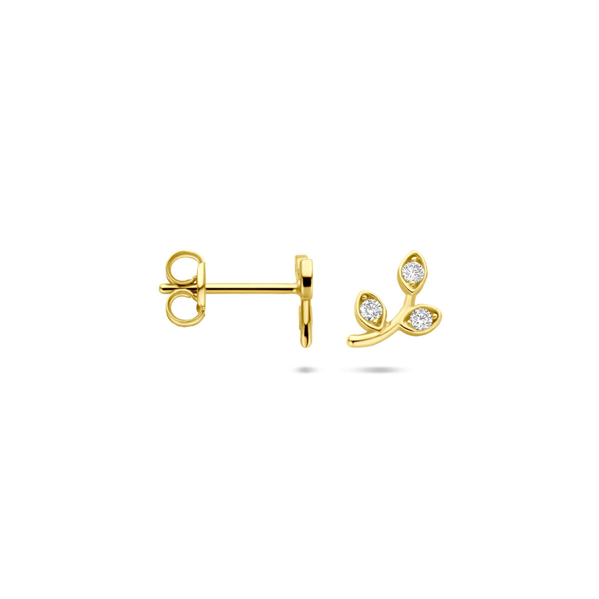 Fantasy Collection Oorbellen blad zirkonia 7,5 mm 14K geelgoud