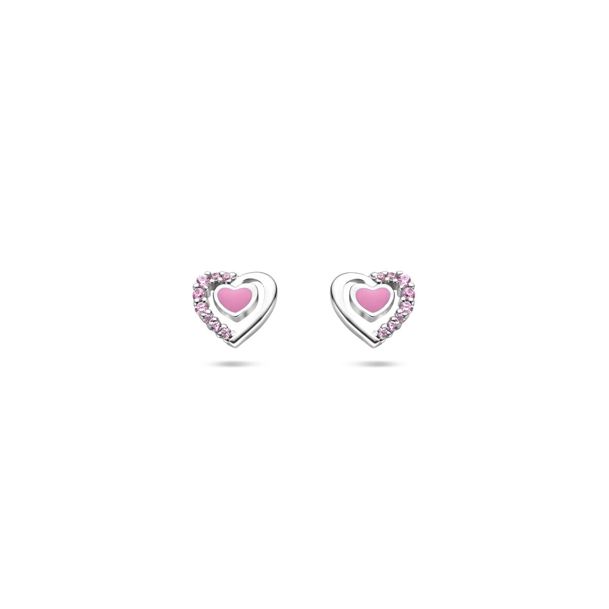 Zilveren gerhodineerde oorknoppen hartjes zirkonia 6 mm - 1341651