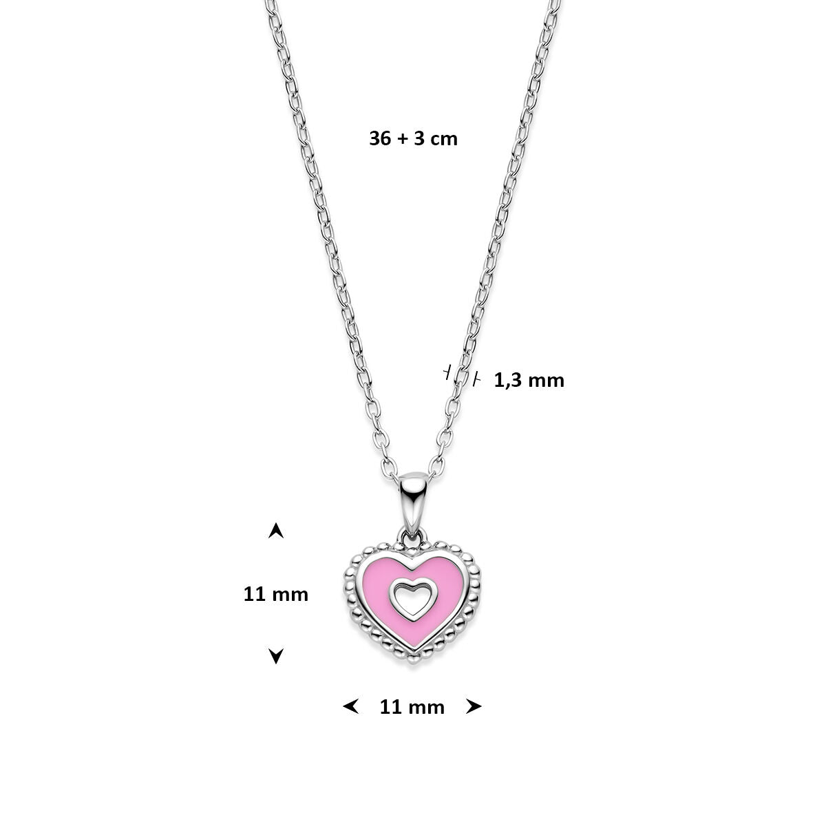 Fantasy Collection Collier emaille hartje 36 + 3 cm zilver