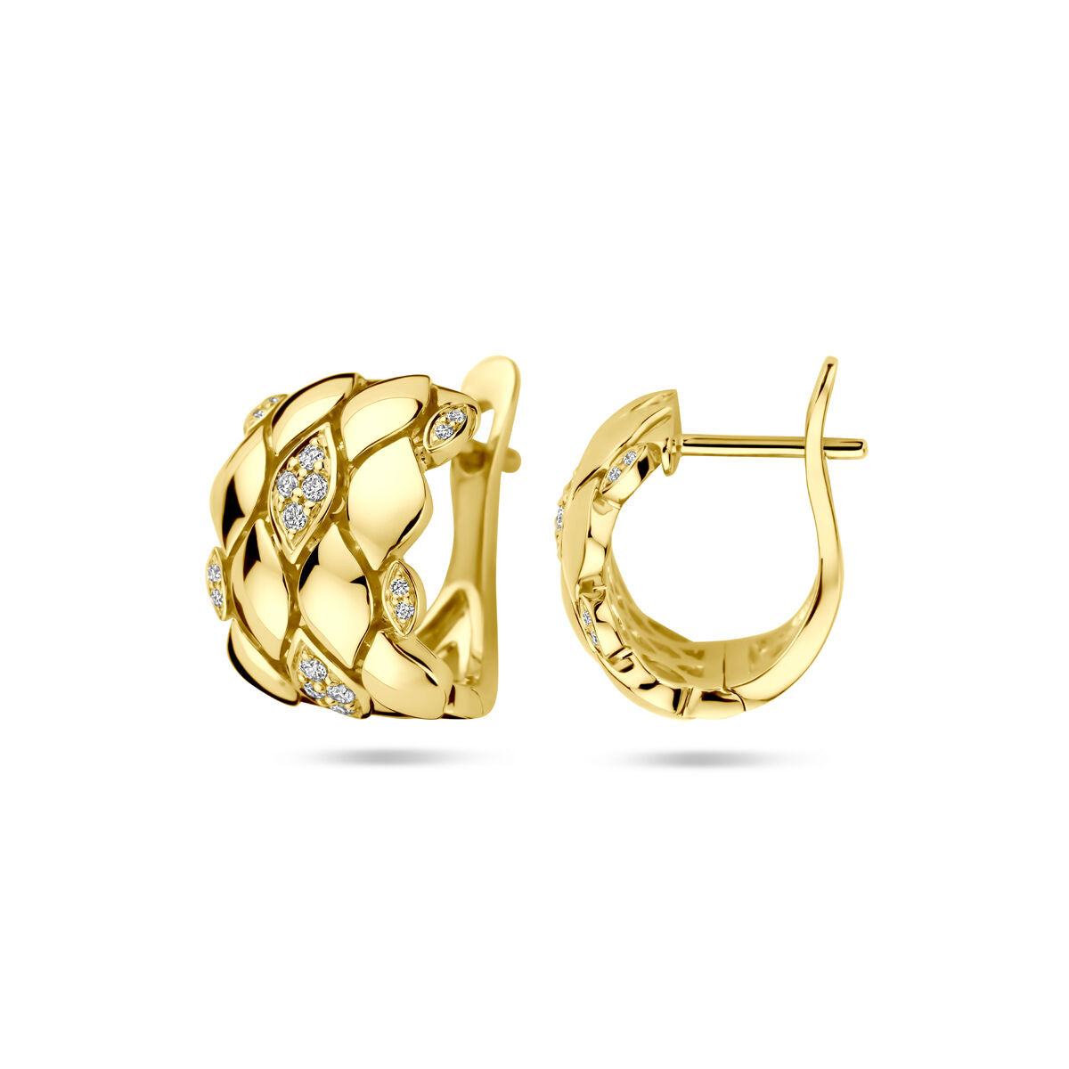 14K geelgouden klapoorringen diamant 0.16ct 2x 0.08ct h si 14 mm - 4033317