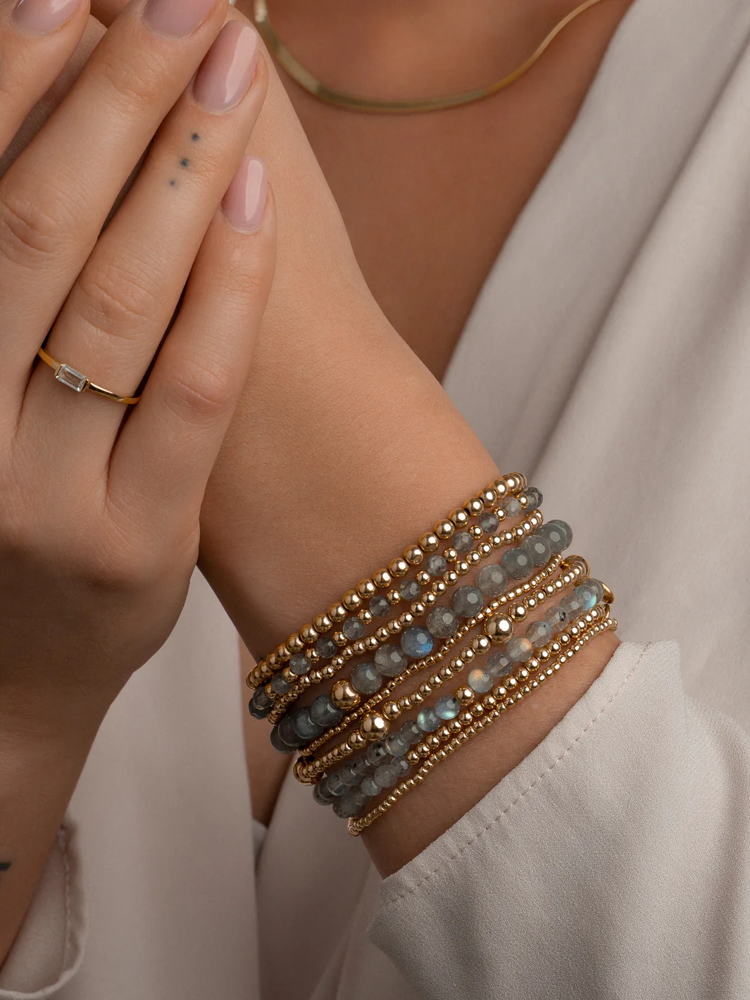Sparkling Jewels Armband Labradoriet SBG-GEM18-3MM-LINE Goudkleurig