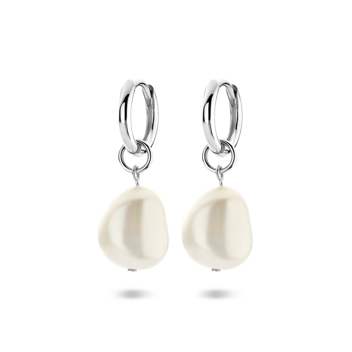 Zilveren gerhodineerde klapoorringen parel 25 mm - 1340989