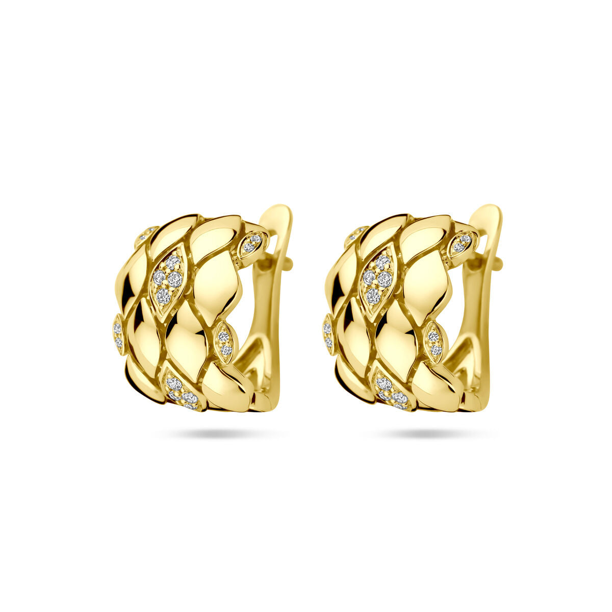 14K geelgouden klapoorringen diamant 0.16ct 2x 0.08ct h si 14 mm - 4033317