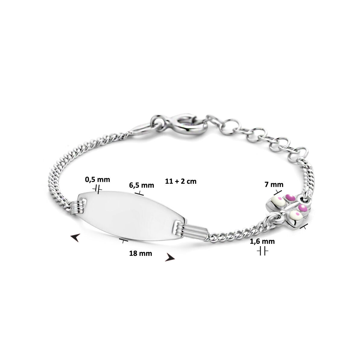Fantasy Collection Graveerarmband vlinder emaille plaat 6,5 mm 11 + 2 cm zilver