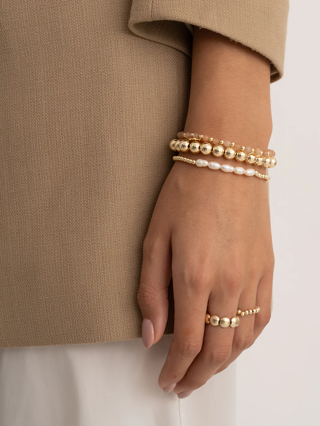 Sparkling Jewels Armband Parel SBG-PEARL-3MM-LINE Goudkleurig