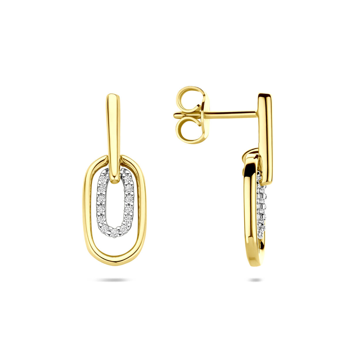 14K bicolor gouden geel/wit oorhangers diamant 0.08ct 2x 0.04ct h si 20 mm - 4209057