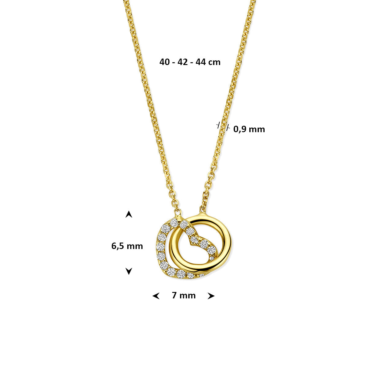 Fantasy Collection Collier rondje en hartje lab grown diamant 0.09ct g vs 40 - 42 - 44 cm 14K geelgoud